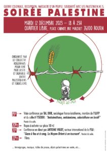5H POUR LA PALESTINE MARDI 12 DECEMBRE 2023   au QUARTIER LIBRE  à 18H