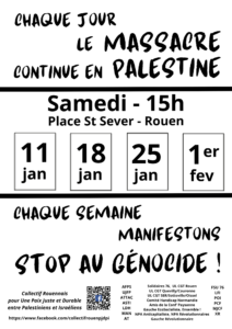 Manifestation samedi  18 janvier 2025 – 15h place saint sever Rouen